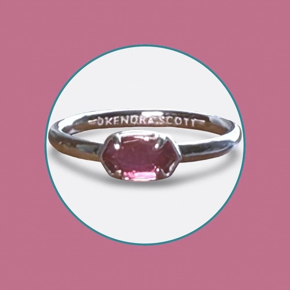 Kendra Scott Stackable Pink Tourmaline Stone‎ Ring 7.25 Silver Dainty Retired